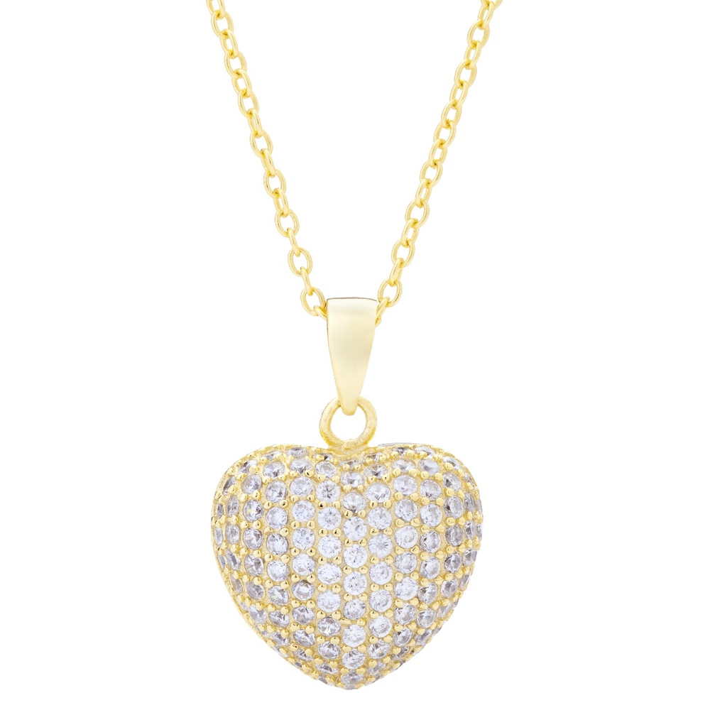 Gold Heart Pave Necklace For Women